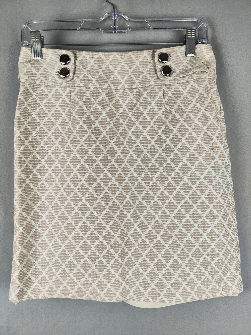 Banana Republic Skirt Womens 4 Beige Geometric Jacquard Pencil Lined Back Slit